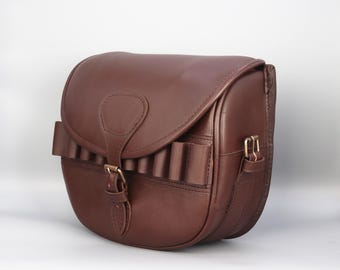 Handmade Brown Leather Cartridge Bag for Hunters - Customized Hunting Bag, Leather Shooting Bag, Leather Amo Shell Bag Gift for Dad/Hunters