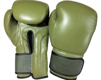 Customized Army Green Leather Boxing Gloves - Sparring Gloves, Kickboxing Gloves, Punching Gloves MMA Muay Thai Mixed Martial Arts Gift