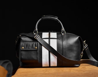 Bolsa de lona personalizada de piel de vaca, bolsa deportiva negra para gimnasio, bolsa de fin de semana de piel, bolsa de viaje de piel, bolsa de fin de semana, regalo de Navidad