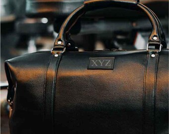 Personalized Cowhide Leather Duffel Bag, Black Sports Gym Bag