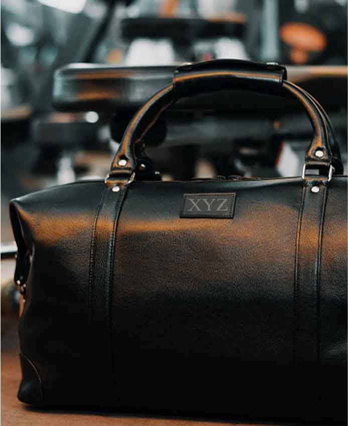 Personalized Cowhide Leather Duffel Bag, Black Sports Gym Bag