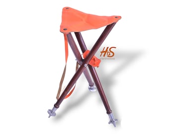 Taburete trípode portátil de cuero para caza, camping, pesca, estilo rústico, asiento antiguo para exteriores, taburete de exterior, taburete portátil.