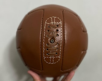 Handmade Leather Soccer Ball – 1930s World Cup T-Panel Style – Vintage Football Collectible – Custom Gift for Him – Size 5, Gift for Dad
