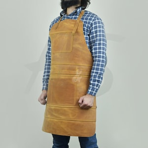 Customized Cowhide Pull up Leather Woodworking Apron for men -  Customized Leather Butcher Metalworking Carpenter Blacksmith welding Apron