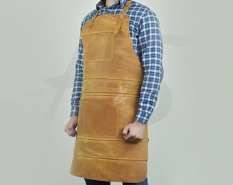 Customized Cowhide Pull up Leather Woodworking Apron for men -  Customized Leather Butcher Metalworking Carpenter Blacksmith welding Apron