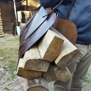Customized Leather Firewood Log Carrier with brass hardware, Water proof heavy duty indoor outdoor log carrier firewood tote Gift for dad