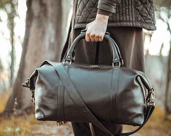 Bolsa de lona personalizada de piel de vaca, bolsa deportiva negra para gimnasio, bolsa de fin de semana de piel, bolsa de viaje de piel, bolsa de fin de semana, regalo de Navidad