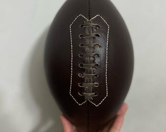 Handmade Chocolate Brown Leather Rugby Ball – Vintage Home Décor & Sports Collectible – Gift for Dad, Gift for Him. Vintage Decore Ideas