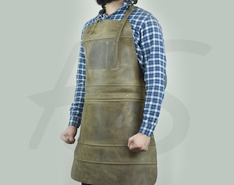 Delantal de cuero vacuno personalizado para carpintería, soldadura y asado, ideal para chefs y personas que trabajan en barbacoas. También disponible en cuero de herrero. Un regalo perfecto para él.
