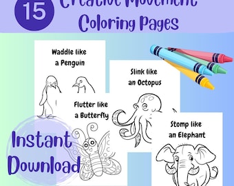 Animal Action Coloring Pages: Preschool Dance & Movement (Digital Download)