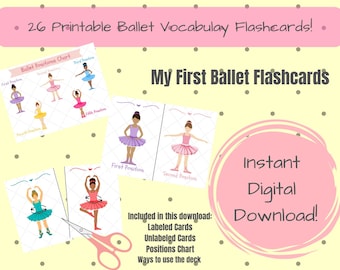 26 Flashcards para impressão para download para aulas de balé para pré-escola e escola