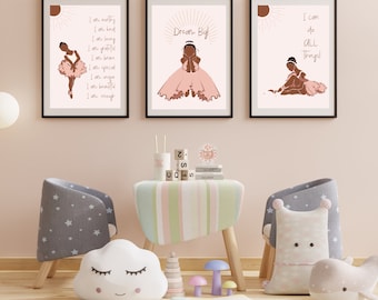 Ballerina Affirmation Art Prints: Girls Room Decor (Set of 3) (Digital Download)