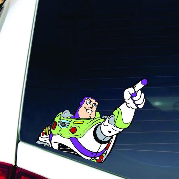 Cool buzz lightyear pointing from toy story Peeking Peek Peekabo Peekers Bumper Window Vinyl Decal Disney Movie Stickers