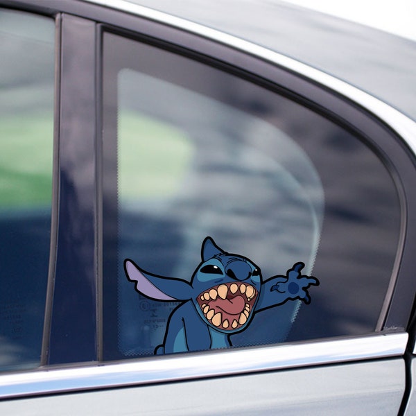 Cute Stitch Waving Hello from Lilo and Stitch Peeking Peek Peekabo Peekers Bumper Window Vinyl Decal Disney Movie Stickers