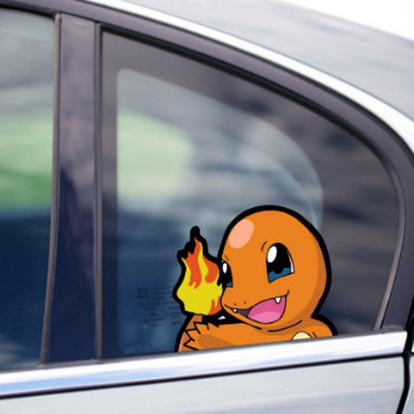 Cute Charmander Peeking Peek Peekabo Peekers Bumper Window Vinyl Decal Anime Fire Dragon Legendary Stickers