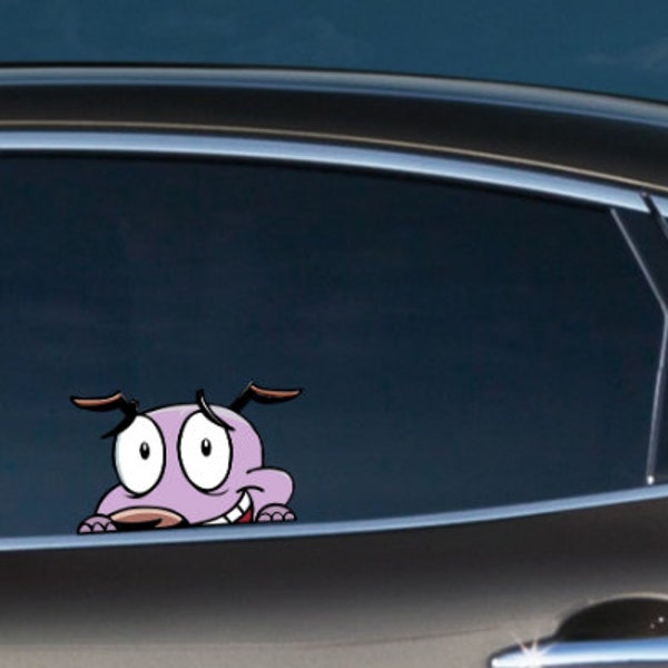 Courage the Cowardly Dog Peeking Peek Peekabo Bumper Window Vinyl Decal Cute Dog Anime Cartoon Stickers Meme