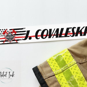 Firefighter Locker Name Tag | Firehouse Nameplate | Bunker Gear Nameplate | Firefighter Gift | Volunteer Fire Department | Thin Red Line