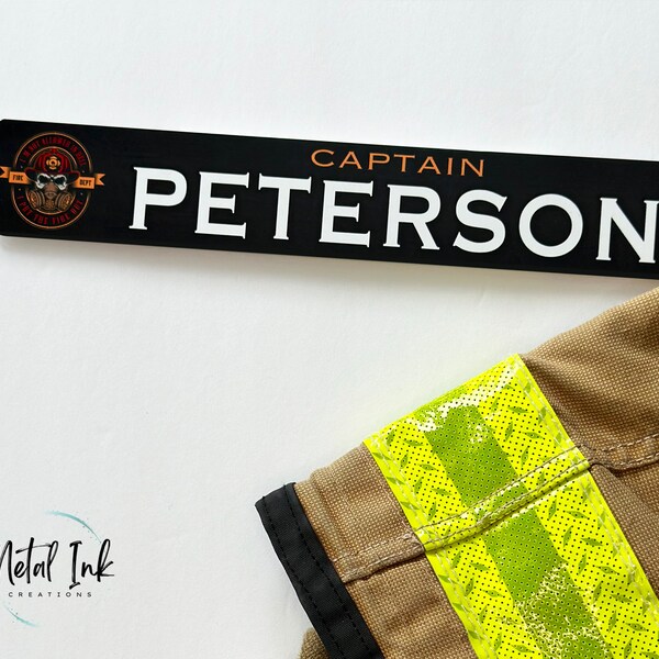 Firefighter Locker Name Tag | Firehouse Name Plate for Locker | Full Color Metal Nameplate | Firefighter Gift | First Responder Gift