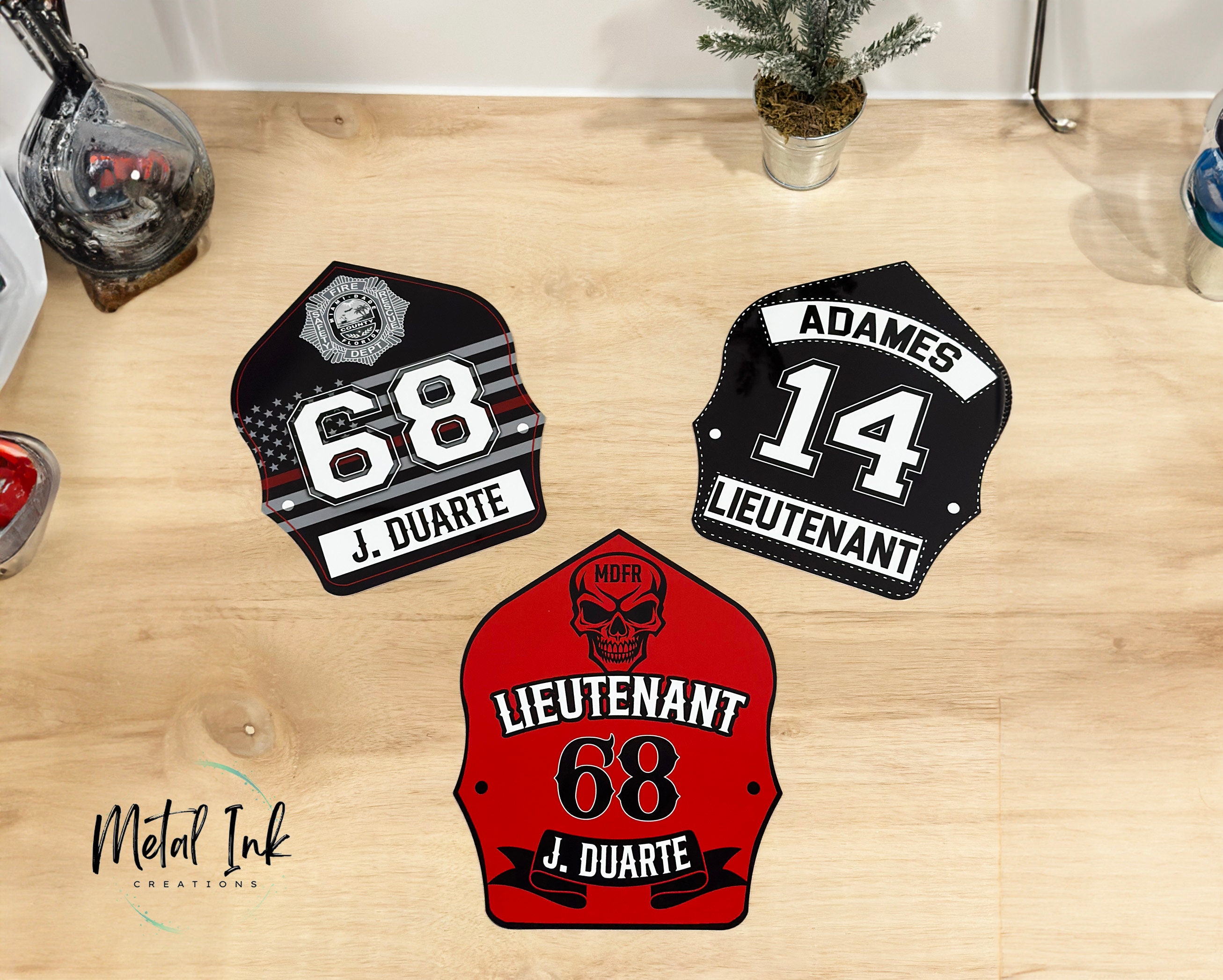 Helmet Shield 9x7 Metal Art Helmet Shield Nameplate for Locker Fireman