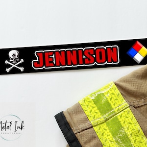 Firefighter Locker Tag | Firehouse Name Plate for Locker | Metal Nameplate | Firefighter Gift | Hazmat Skull Jolly Rogers | Gear Locker Tag