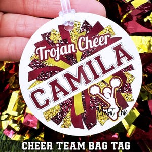Tagi na torbę cheerleaderki, pomponowa etykieta z imieniem, plecak drużyny cheerleaderek, prezenty dla cheerleaderek, hurtowe zamówienie tagów cheerleaderek, torba na książki cheerleaderek, upominki na imprezę, zawieszka na torbę