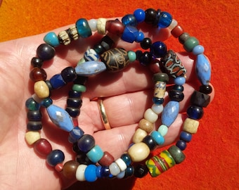 AUTHENTIC TRADE BEADS 28" String of 106 Authentic 1800's Fur Trade Era Trade Beads with Great Patina - includes 10 Russian Blue Hand Faceted