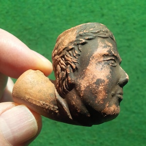 AUTHENTIC TRADE PIPE Millard Fillmore Presidential Clay Pipe One of the Rarest 1800s Political Face Pipes-Rare Complete Example Fire Stained