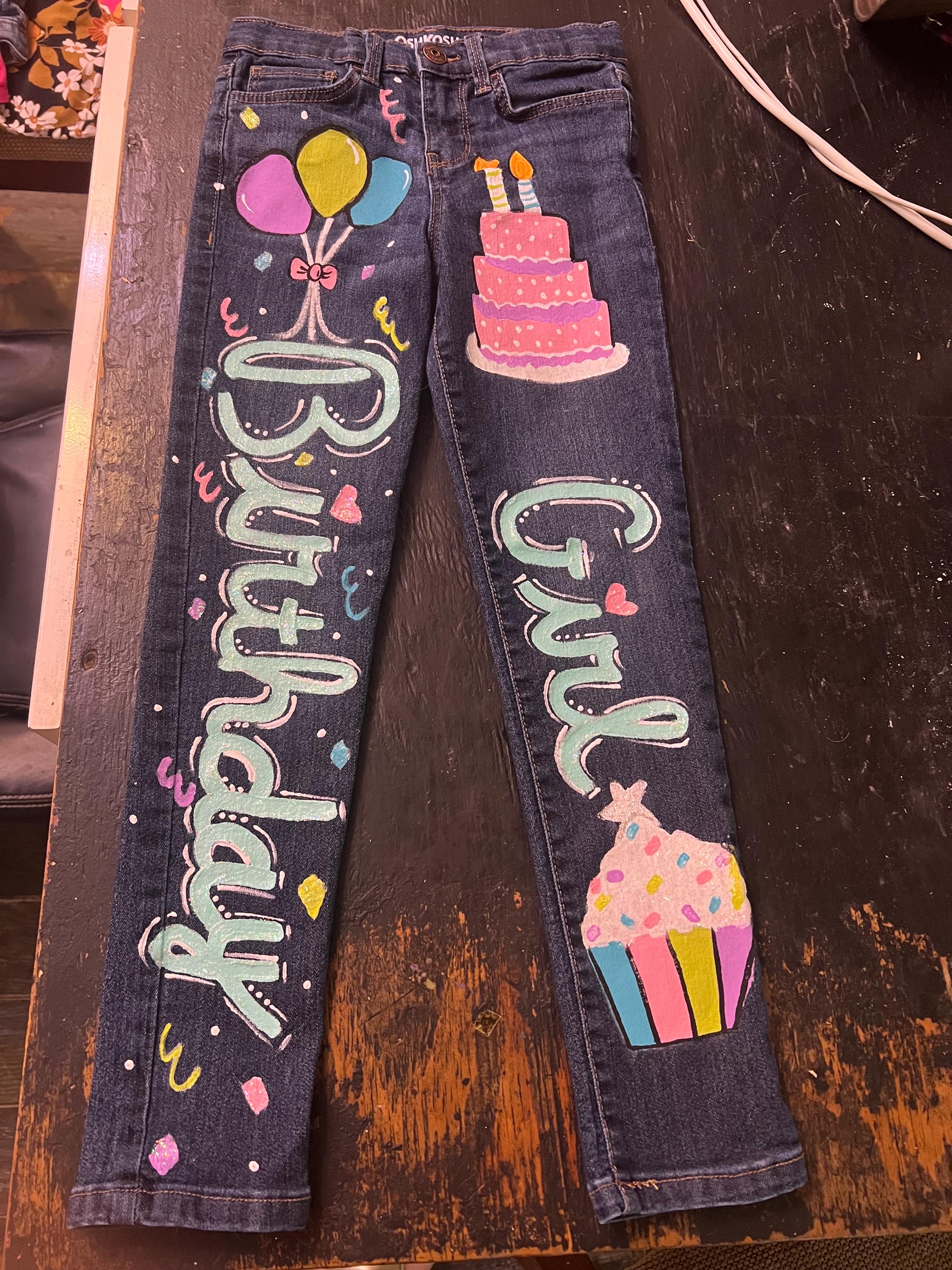 Hand Painted Birthday Jeans personalized