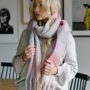 Cozy Feels Multicolor Fringe Scarf - Pink