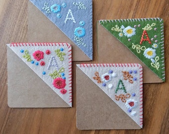 Personalized Embroidered Corner Bookmark, Felt Triangle Page Marker, Stitched Corner Handmade Bookmark