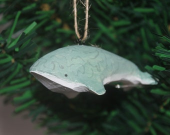 Green Ocean Whale | Painted Wooden Hand Carved Animal Home Decoration Sculpture Ornament