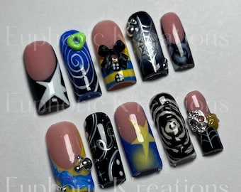 Coraline press on nails|themed nails|coraline|handmade nails| spooky season|fall nails|halloween nails
