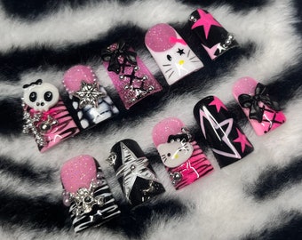 Y2K nail set Handpainted press on nails Y2K/goth/gothicnails