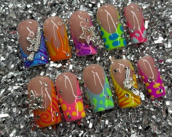 French tips Free style-press on nails/freestyle set/spring nails/gelcolors/Handmade/colorful French tips