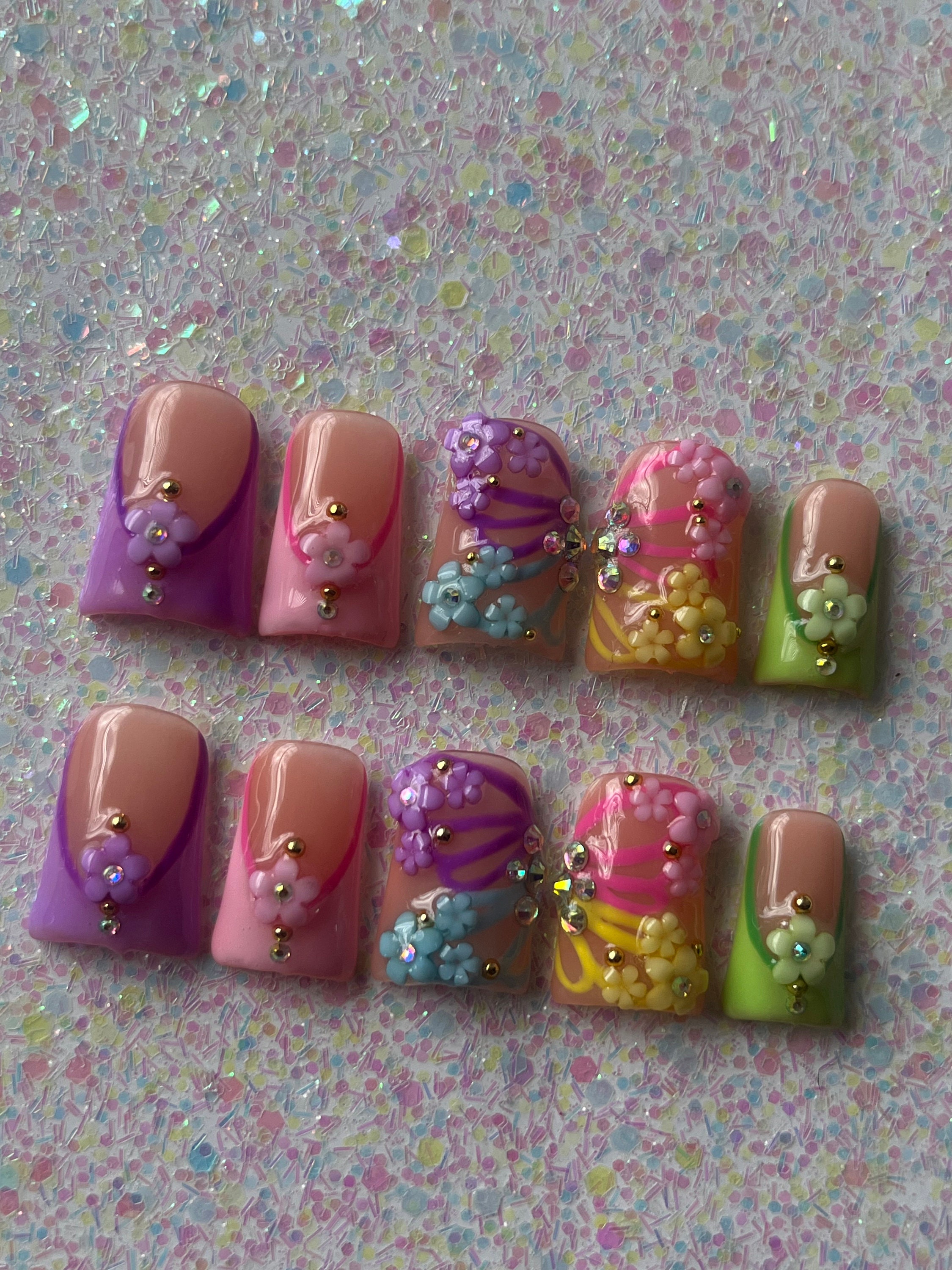 Spring Colors| Handmade Press on Nails| Spring Nails| Butterfly Designs ...