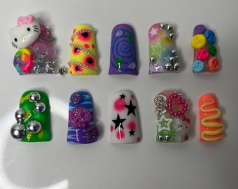 Grunge Free style nail set Handpainted trendy press on nails grunge/trendy/freestyle nail sets/duck nail /duck nail press ons