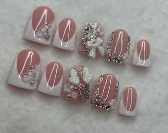 Keep it Classy French tips, classic press on nails design , Handpainted press on nails