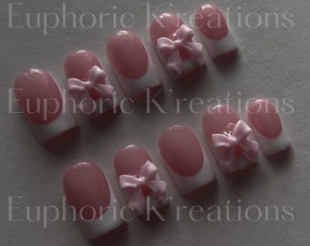 French tips| handmade press on nails | bow French tips| bows| trendy basic set