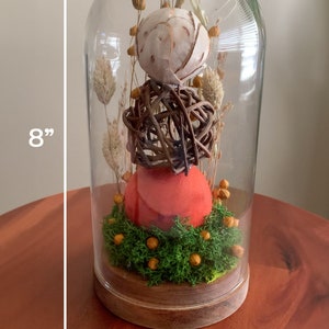 Thanksgiving Fall Decor Glass Dome with Wooden Base 8&quot;x3&quot; Cloche