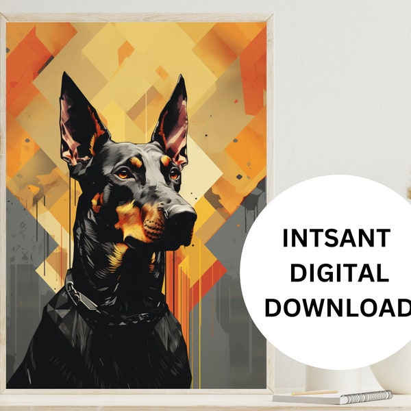 Doberman Pinscher Dog Portrait Digital Art Print 5 Sizes Abstract art for Dog Lovers Preppy  Trendy Wall Art Girly Room Décor Funny Modern