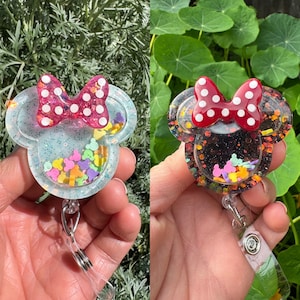Minnie inspired shaker badge reel