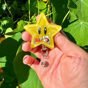 Power up star Mario inspired shaker Badge reel