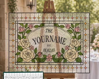 Rose Faux Stained Glass Wedding Sign Template,Editable Canva Template, DIY Printable Wedding Welcome Sign, Digital Template