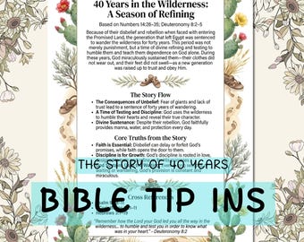 Bible Study Tip in The story of 40 Years PDF - Christian Journal Printable, Entire Bible Book Summary, One Year Bible Cheat Sheets