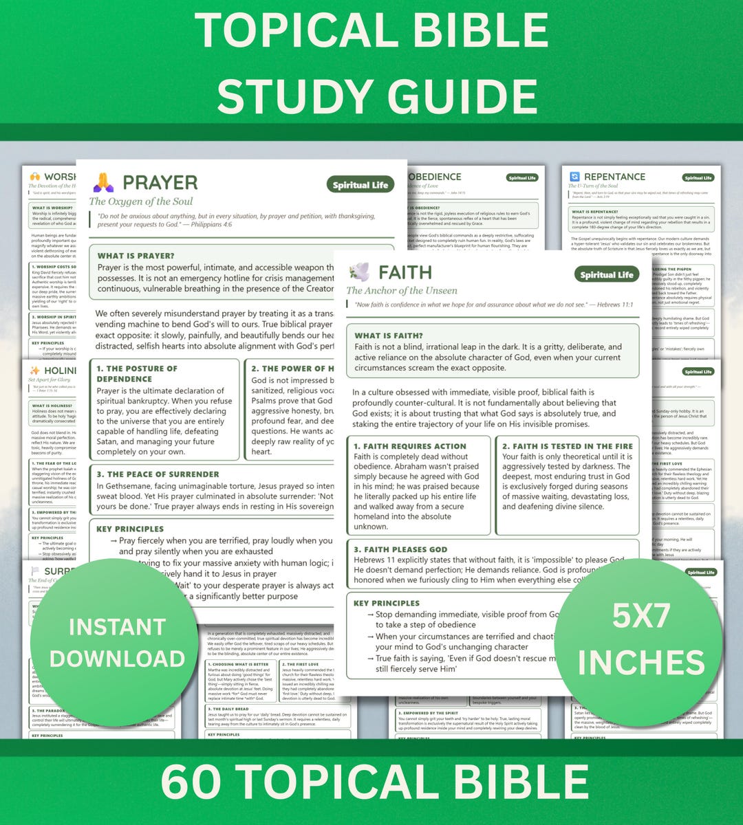 60 Topical Bible Study Guide Tip-ins, Printable Journaling Inserts PDF ...