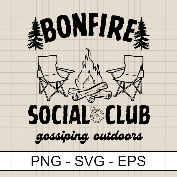 Bonfire Social Club Gossiping outdoors Svg PNG, campfire, outdoors, girlie, pink, cute, camper, retro, summer, Sublimation Digital Download