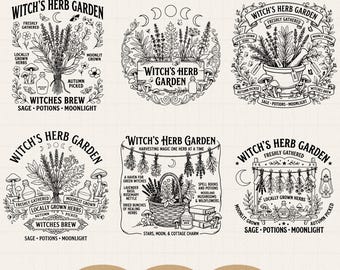 Jardín de hierbas de bruja retro SVG PNG, bruja de fantasía otoñal de moda para Halloween, diseño de camiseta vintage de otoño, descarga digital otoñal desgastada