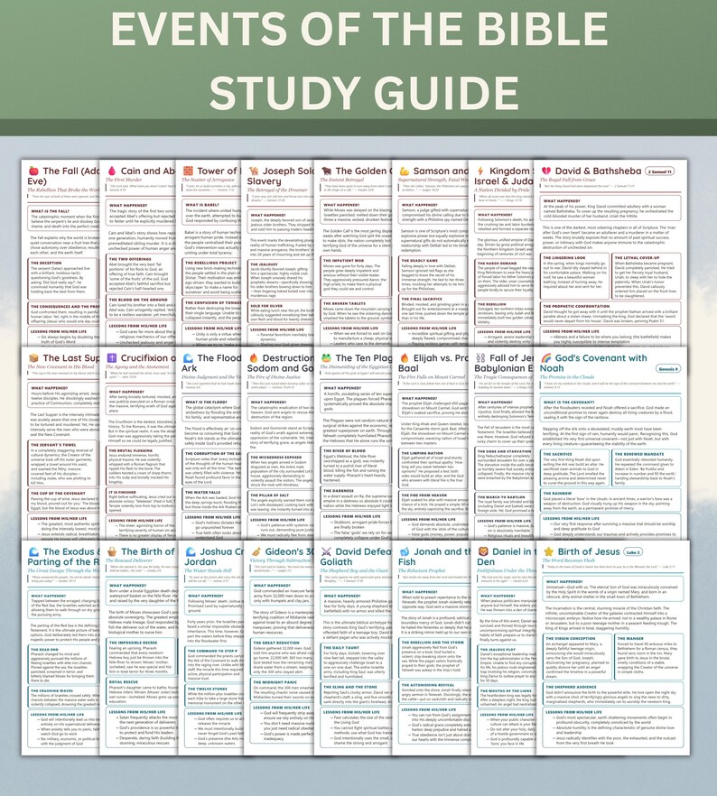58 Bible Events Study Guide Tip-ins, Scripture Timeline Inserts, Printable PDF Journaling Aid, 5x7 PDF Download