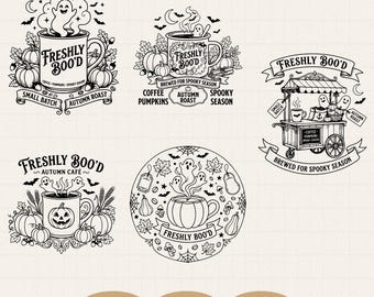 SVG PNG recién "Boo'd", Bruja de Halloween de fantasía otoñal a la moda, Diseño de camiseta vintage de otoño, Otoño desgastado, Sublimación de Halloween para amantes del café