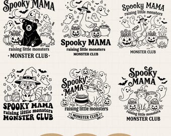 Spooky Mama Halloween Svg Png, Diseño de camiseta vintage de otoño a la moda, Otoño desgastado, Boutique de otoño para mamás, Descarga digital por sublimación